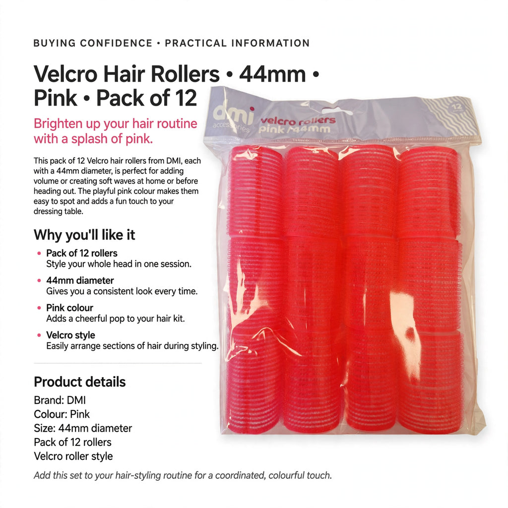 Pack of 12 pink Velcro hair rollers for styling whole head