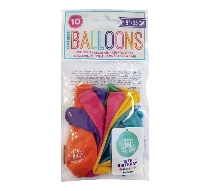 Vibrant 9-inch Balloons for 18th Birthday Party Multi-Coloured Pack of 10