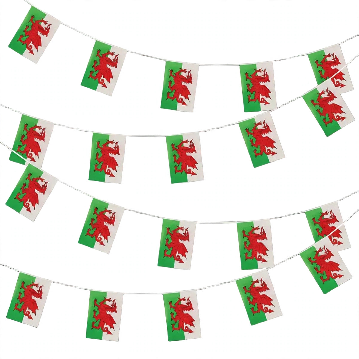 Wales Welsh bunting with 20 red white and green flags on a 10-metre string
