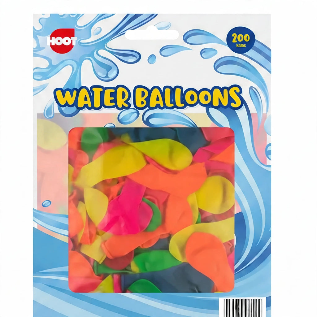 Close-up view of assorted colour water balloons in standard size