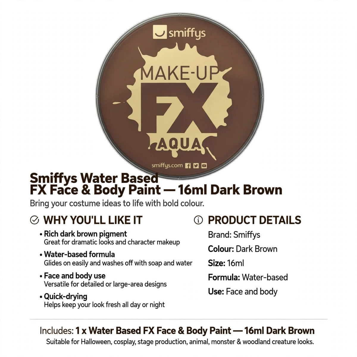 Information about water-based formula, quick-drying, and suitability for face and body use