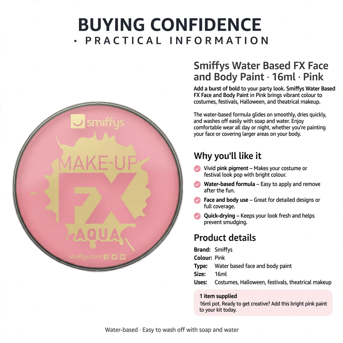 Water-based paint that glides on smoothly, dries quickly, and washes off with soap and water
