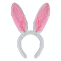 White bunny ears headband with pink fur accent