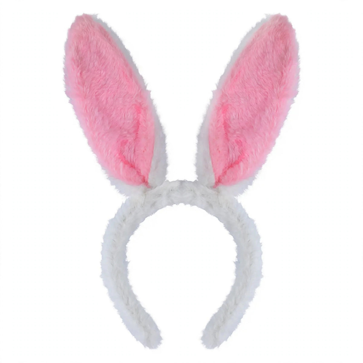 White bunny ears headband with pink fur accent