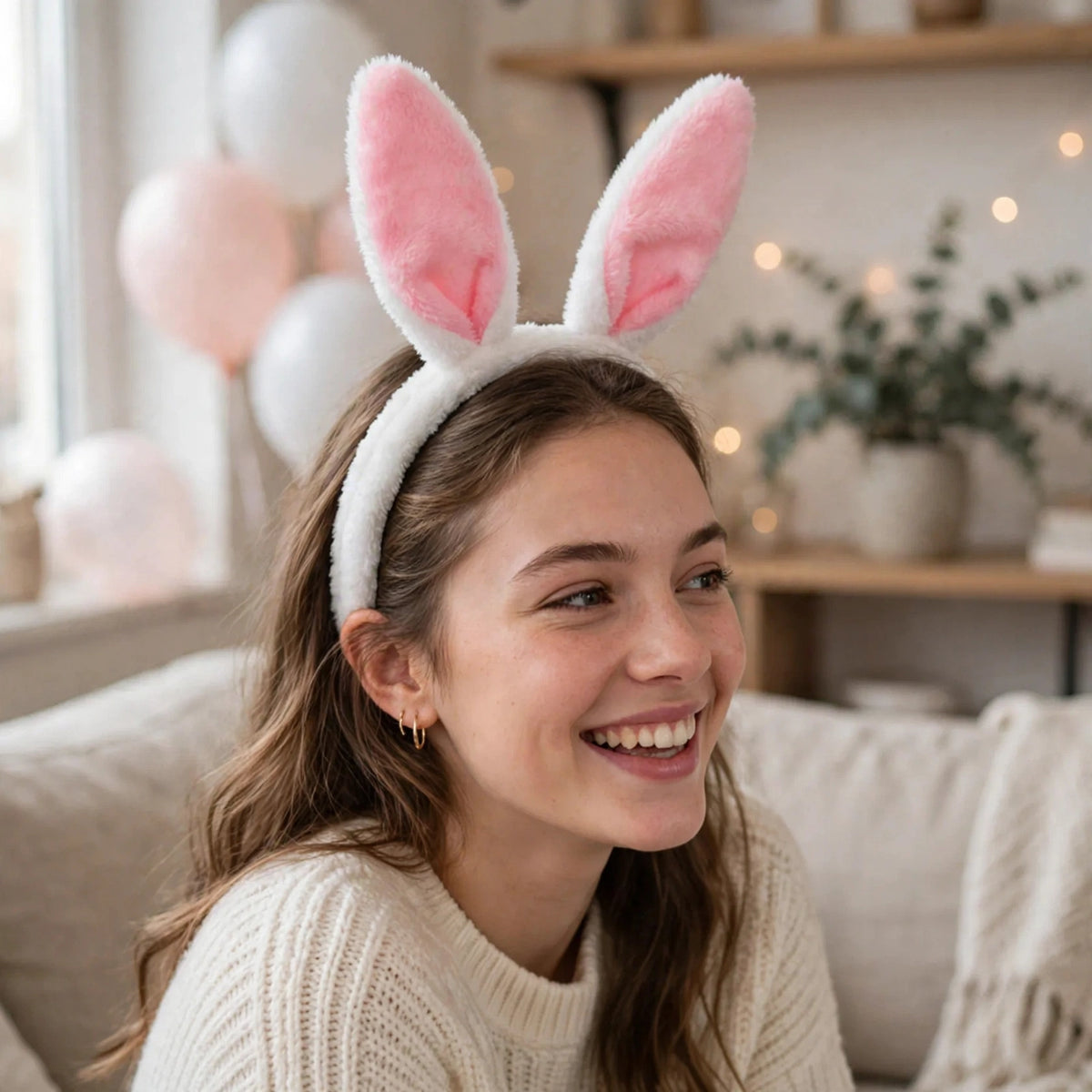 White bunny ears headband worn for fancy dress or themed gatherings