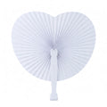 White heart-shaped paper fan with white plastic handle 14.5cm