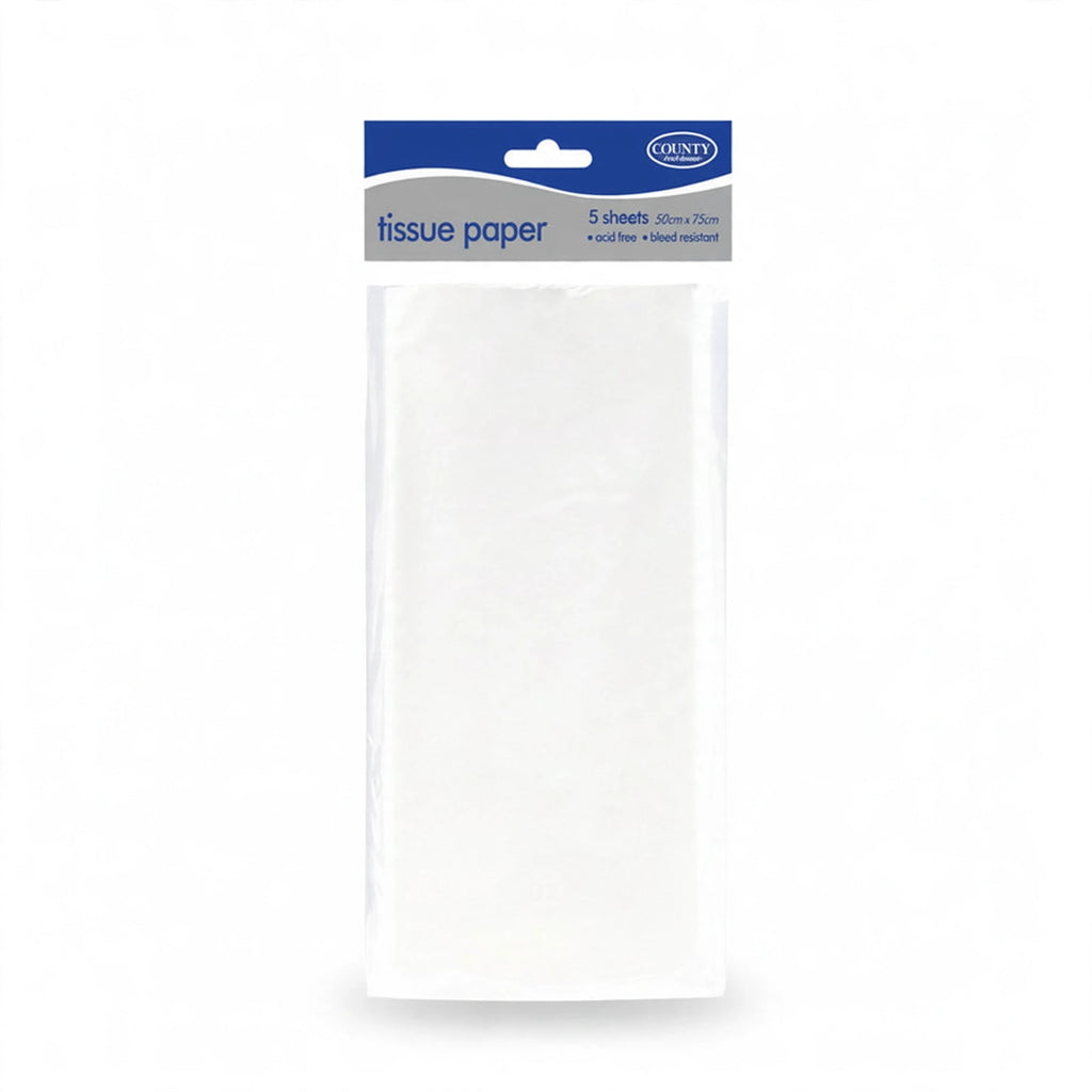 White tissue paper pack of 5 sheets sized 50cm by 75cm
