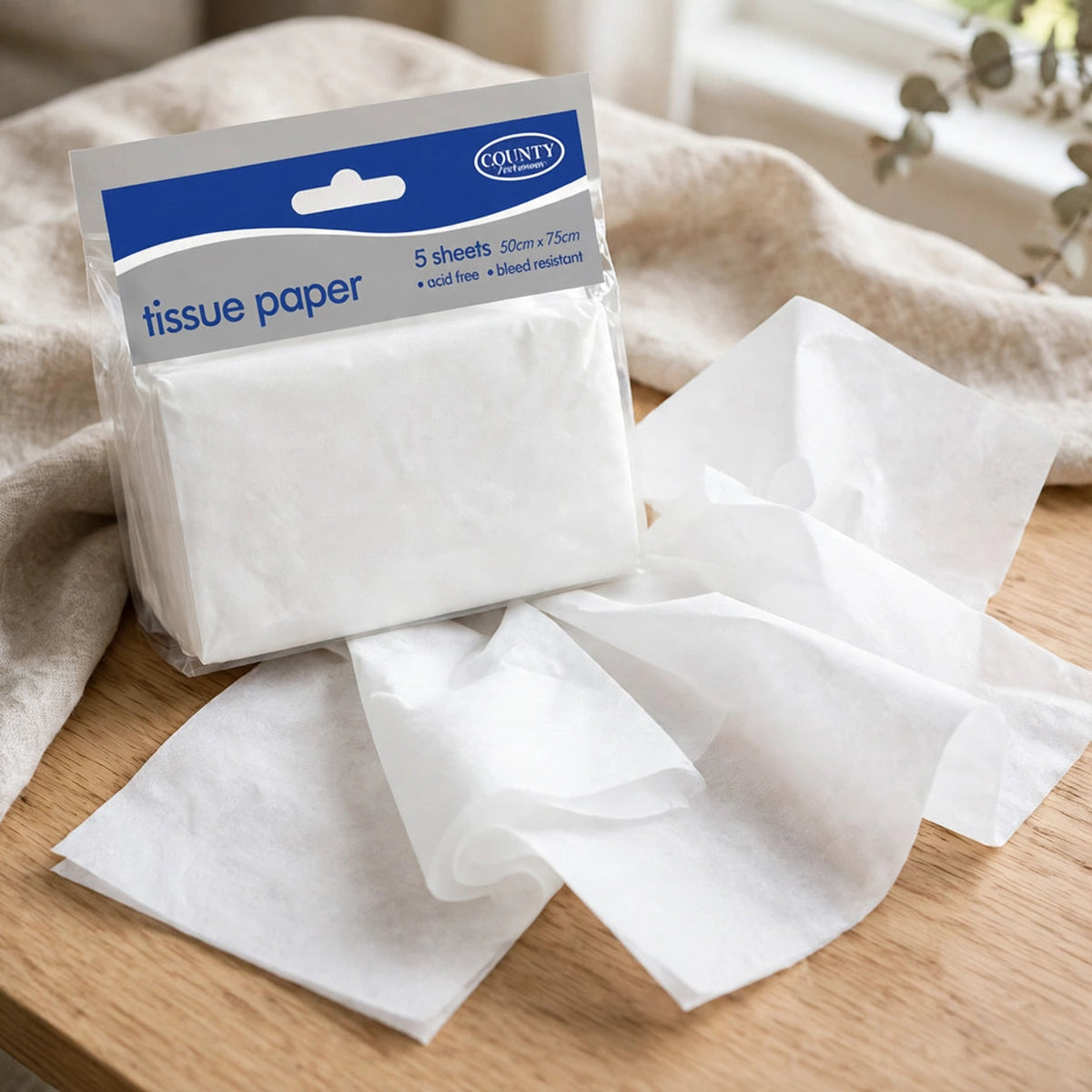 White tissue paper used for wrapping gifts and lining gift bags