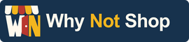 Why Not Shop reversed logo on navy background