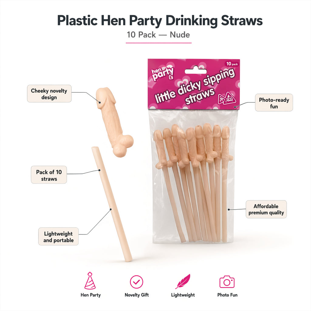 Plastic Hen Party Drinking Straws 10 Pack Nude