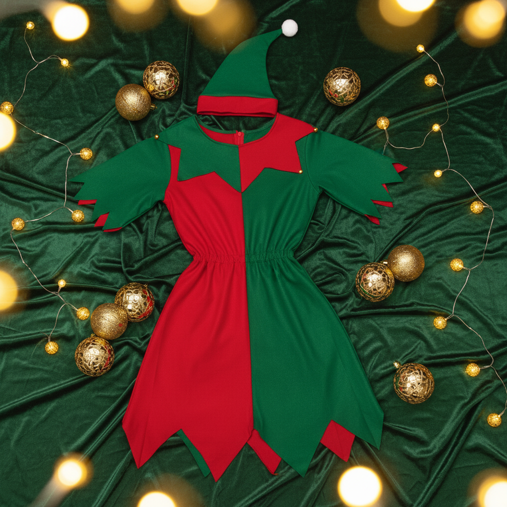 Womens Christmas Elf Costumes Dress And Hat, Red And Green | Merthyr Tydfil | Why Not Shop Online