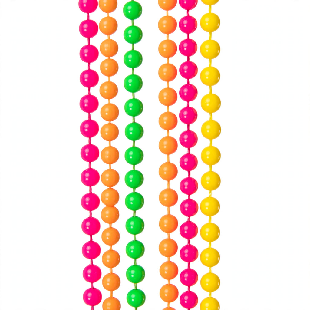 Close-up view of Wicked Costumes 1980s Neon Bead Necklace Set showing neon bead necklaces in four colours