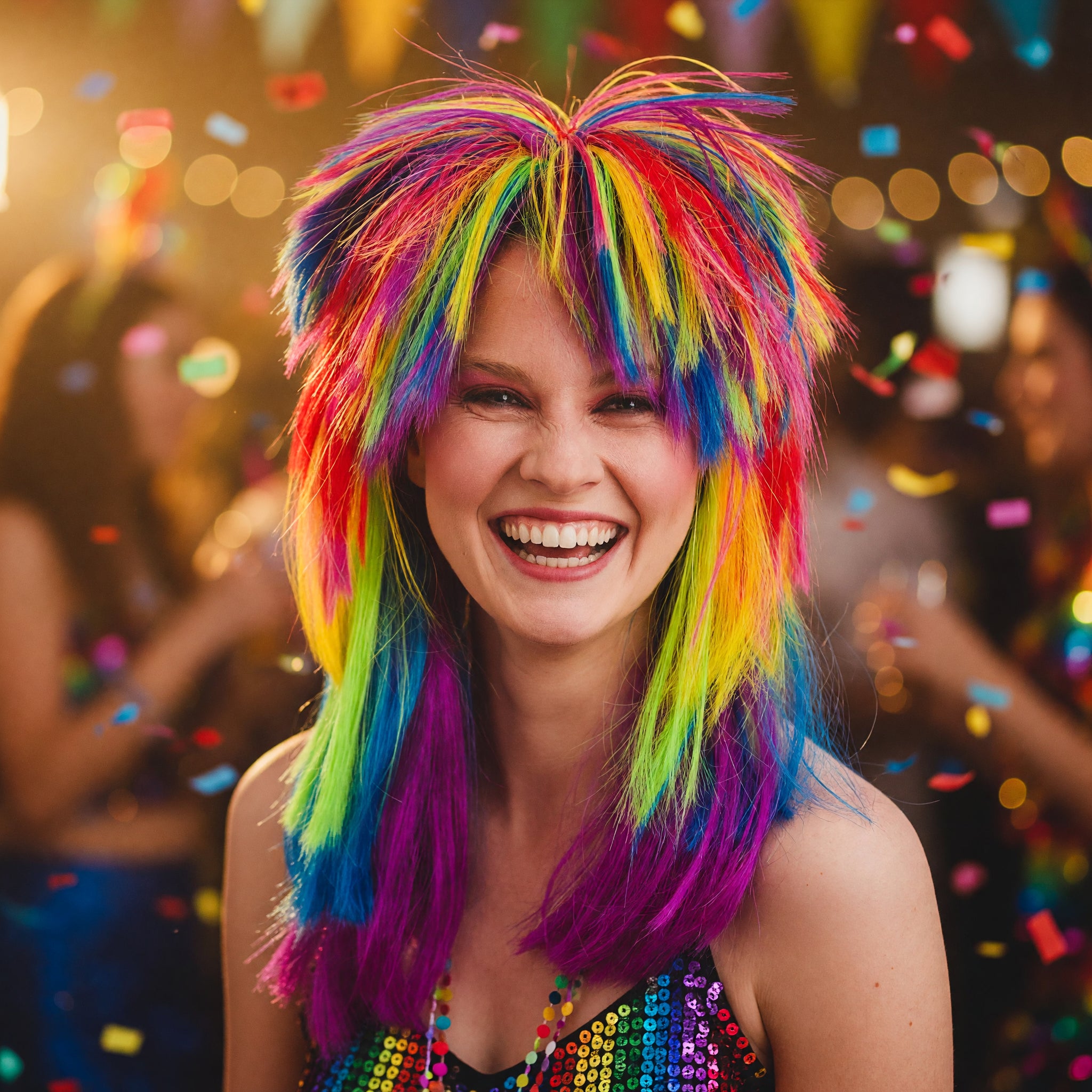 Unisex 1980s Rainbow Pop Wig