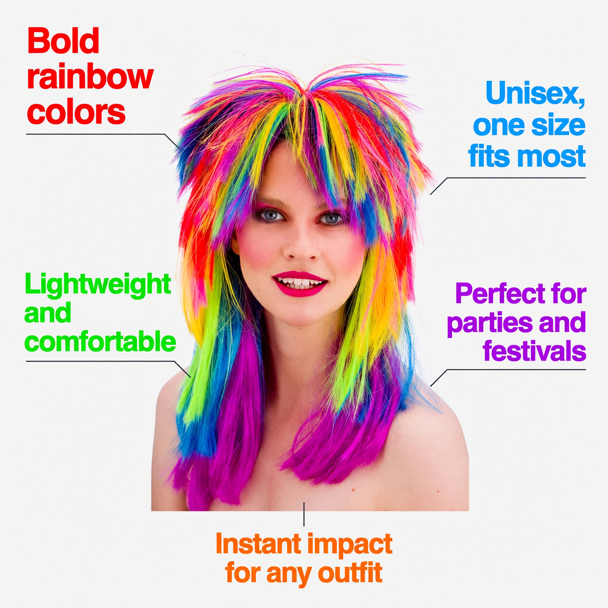 Unisex 1980s Rainbow Pop Wig