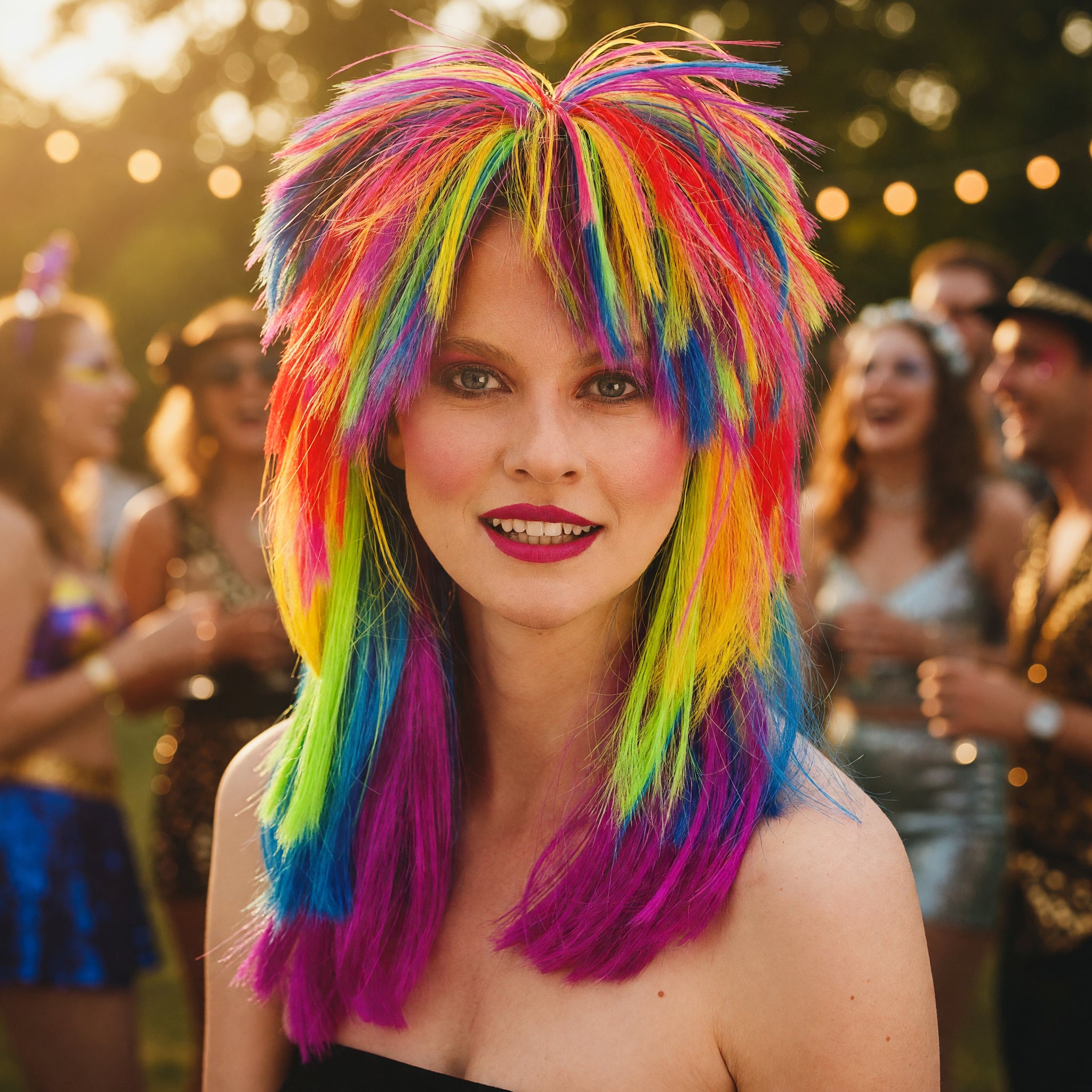 Unisex 1980s Rainbow Pop Wig