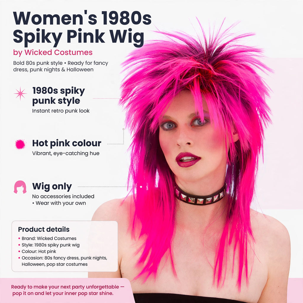 Infographic showing 1980s spiky punk style and hot pink colour features