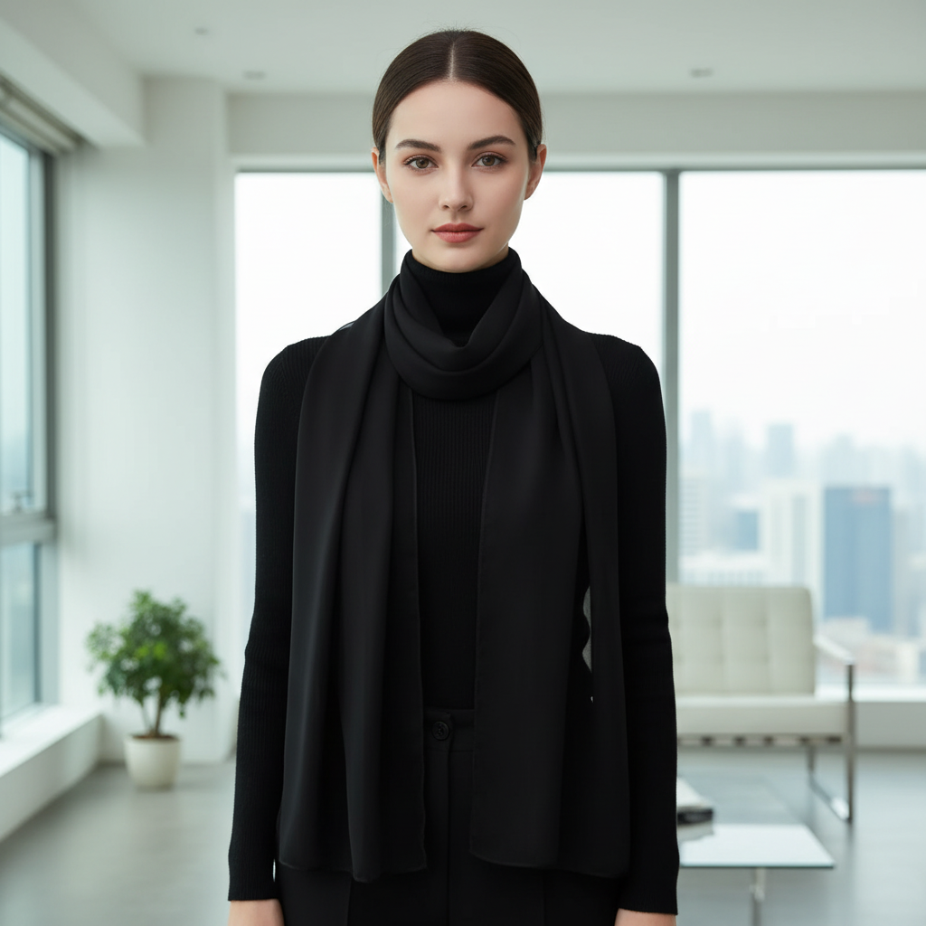 Womens Black Chiffon Scarf – Minimalist Apartment