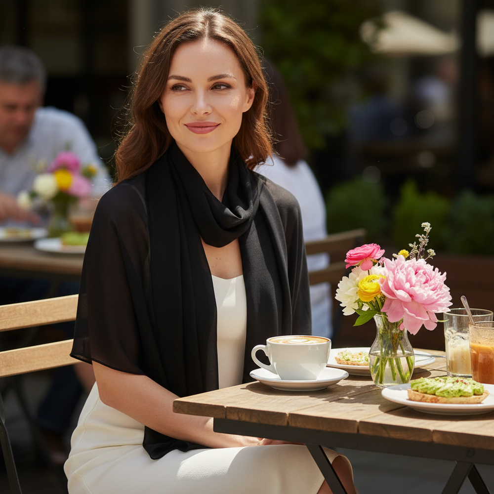 Womens Black Chiffon Scarf – Outdoor Brunch