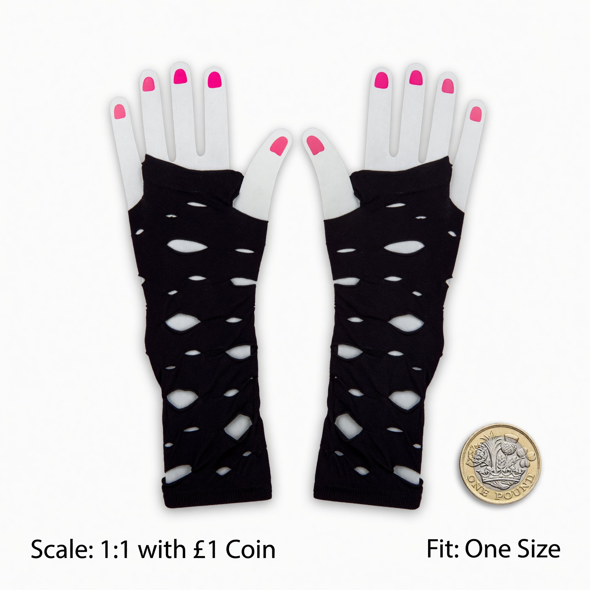 Women's Black Gothic Punk Torn Gloves