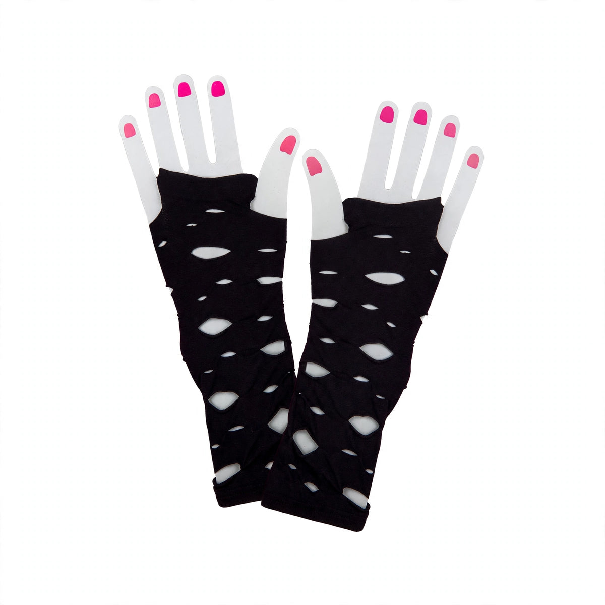 Women's black gothic punk torn fingerless gloves