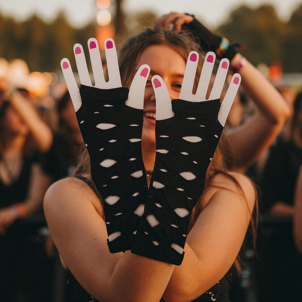 Women's Black Gothic Punk Torn Gloves
