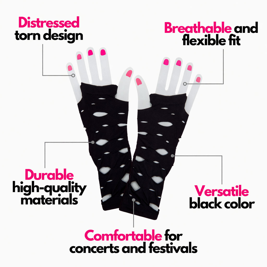 Women's Black Gothic Punk Torn Gloves