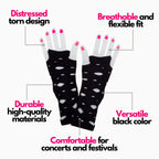 Women's Black Gothic Punk Torn Gloves