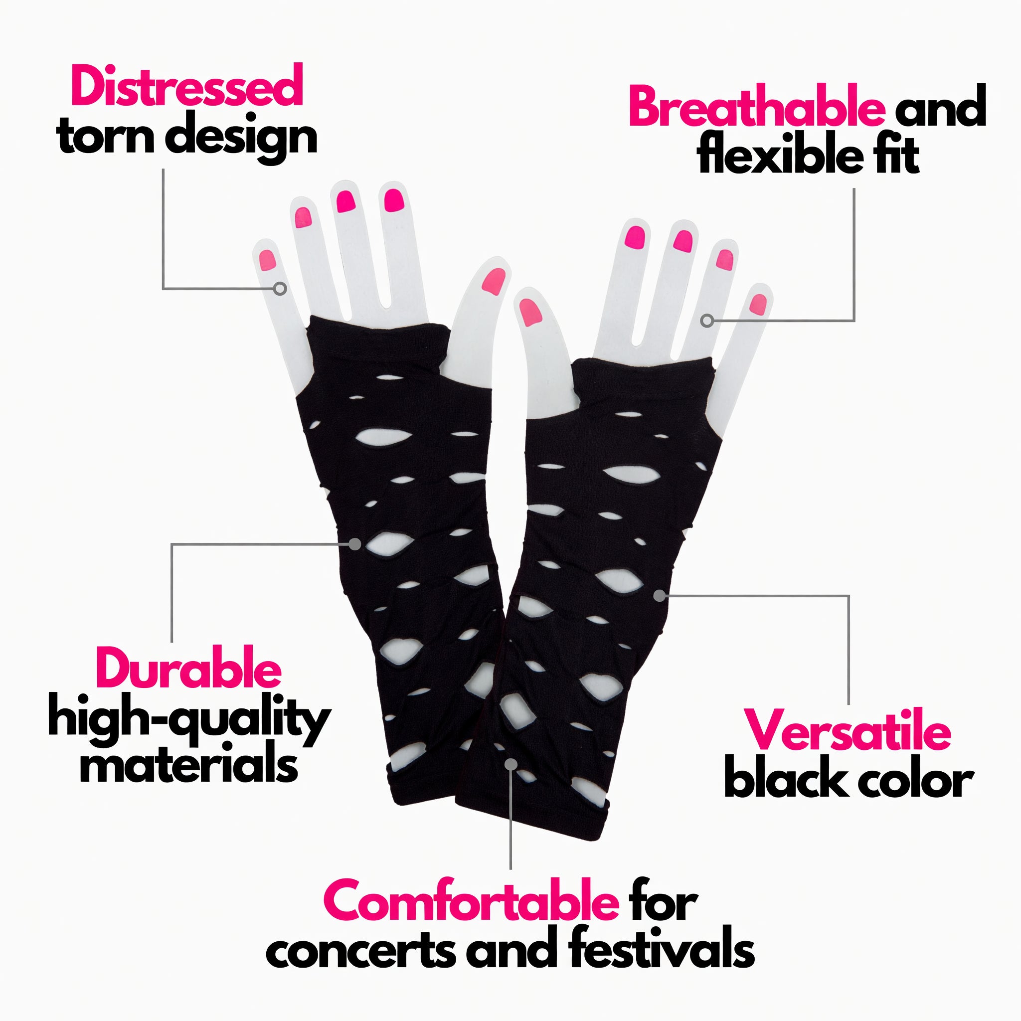 Women's Black Gothic Punk Torn Gloves
