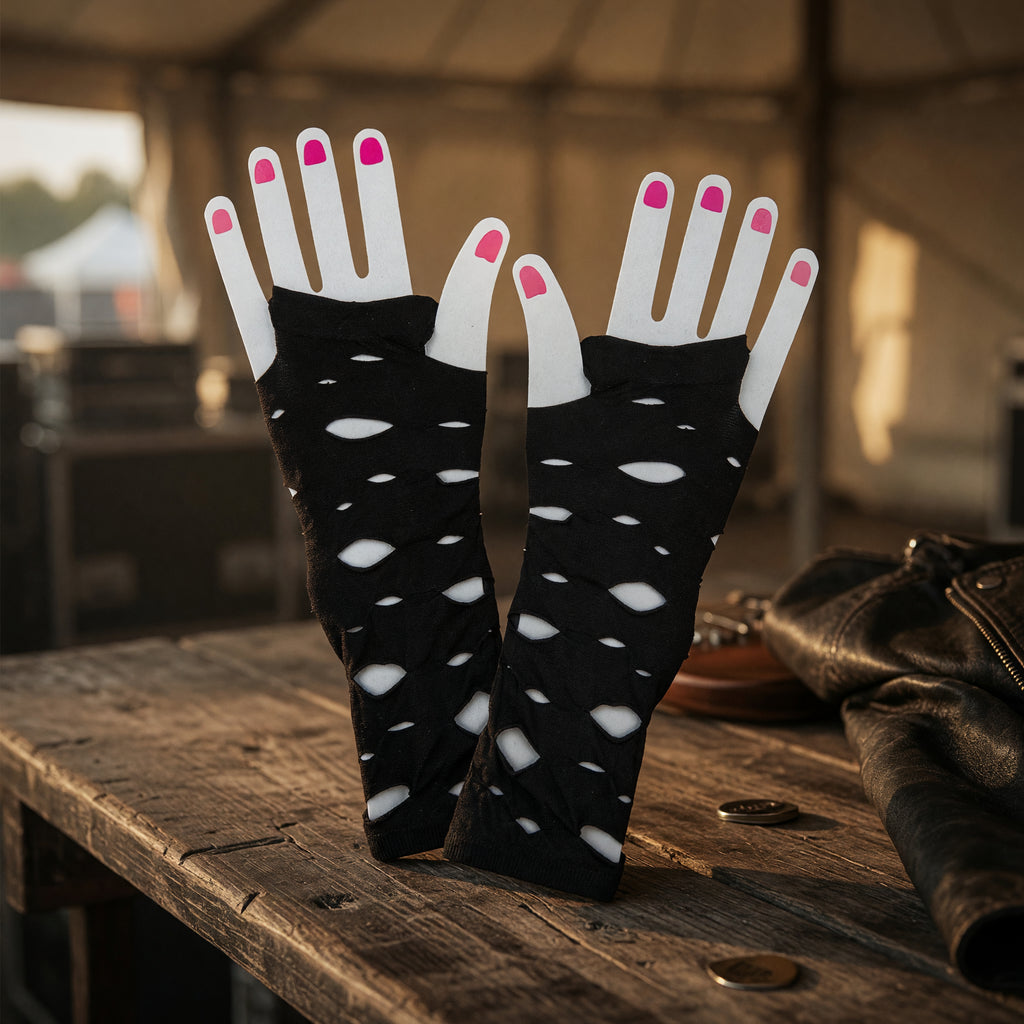 Women's Black Gothic Punk Torn Gloves