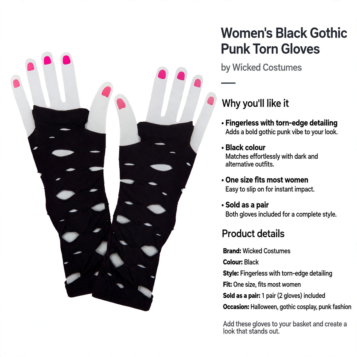 Sold as a pair, one size fits most women, black colour matches dark outfits