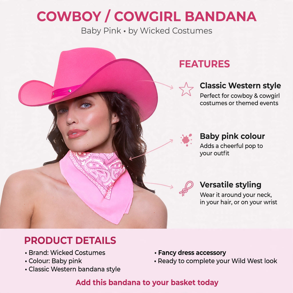 Bandana features classic Western style, baby pink colour, and versatile styling options