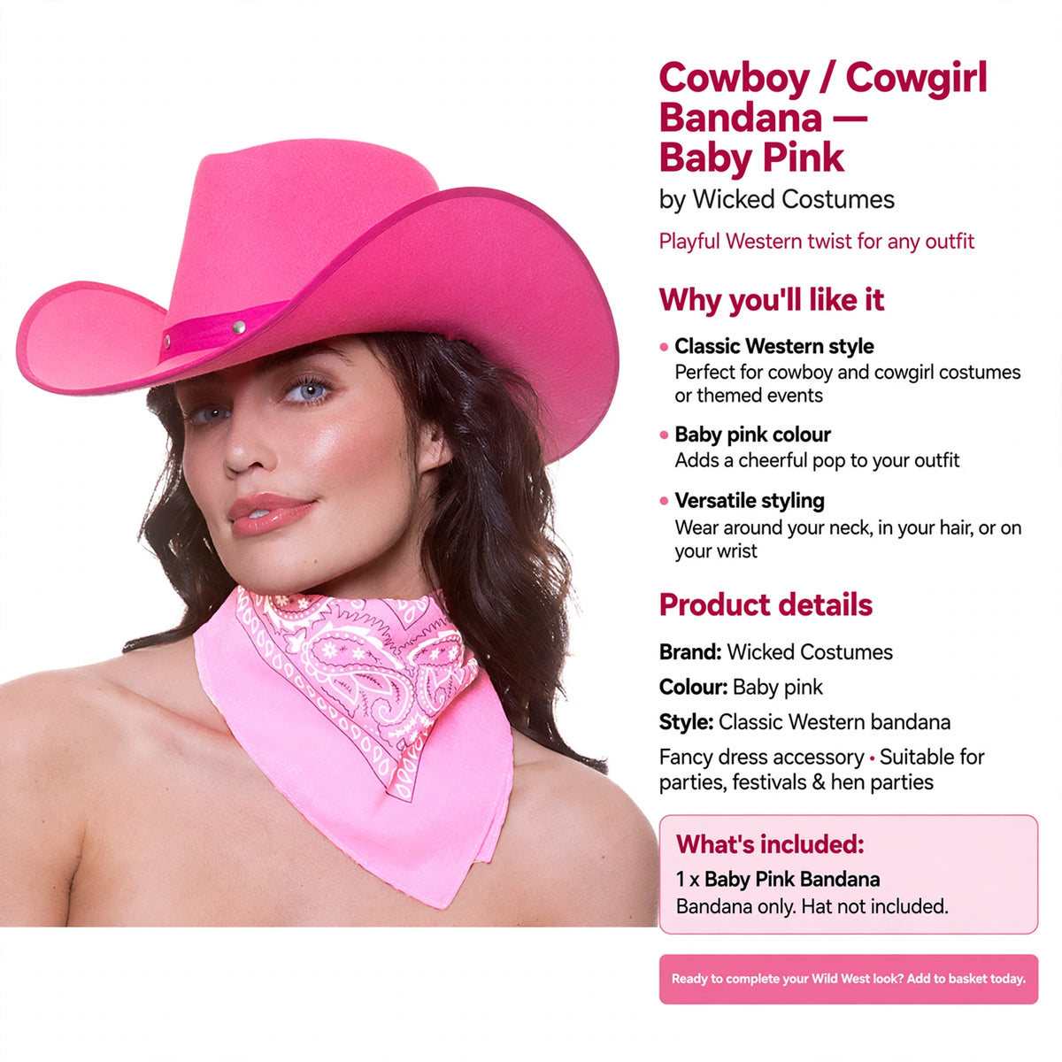 Bandana suitable for cowboy and cowgirl costumes or themed events
