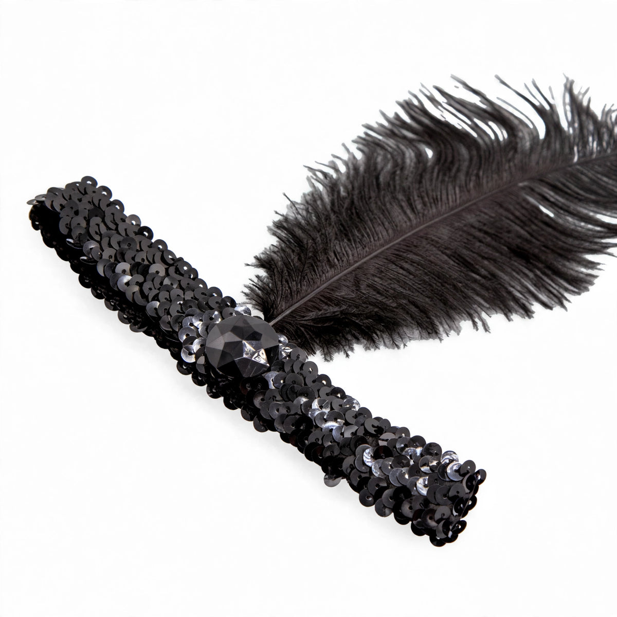 Womens Flapper Feather Black Headband with black feather trim and classic headband shape