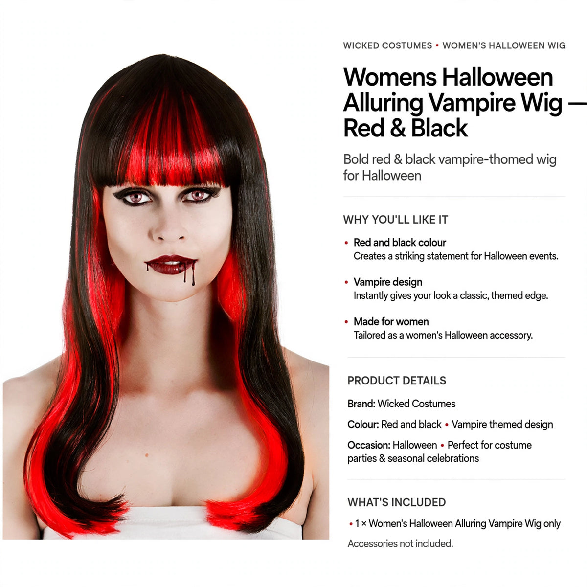 Womens Halloween Alluring Vampire Wig designed for Halloween costume parties and celebrations