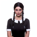 Womens Halloween creepy school girl wig with black plaits