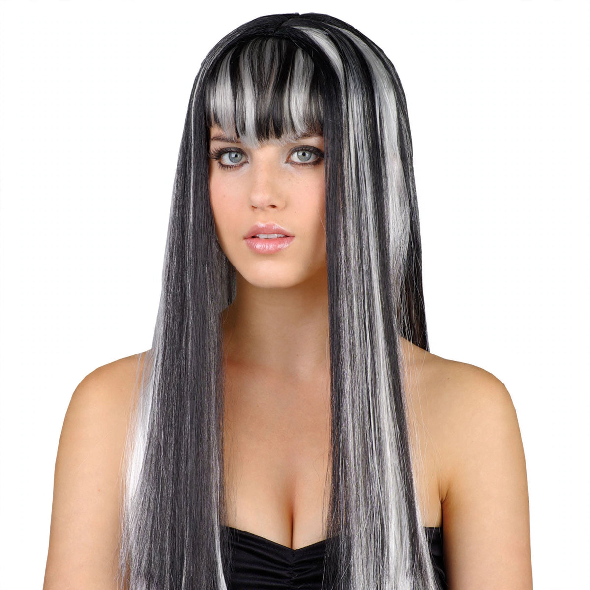 Close-up view of Womens Halloween Dead Gorgeous Wig showing silver and black colours