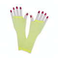 Women's neon yellow long net gloves made from stretch mesh fabric