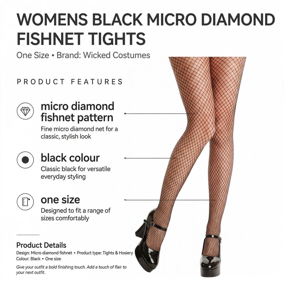 Features micro diamond fishnet pattern in black colour and one size fit