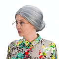 Womens OAP Granny Bun Grey Wig with grey synthetic hair styled into a classic bun