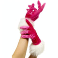 Womens Santa Christmas gloves in pink with white faux-fur trim