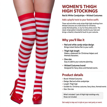 Womens thigh high stockings suitable for Christmas costumes, fancy dress, and themed events