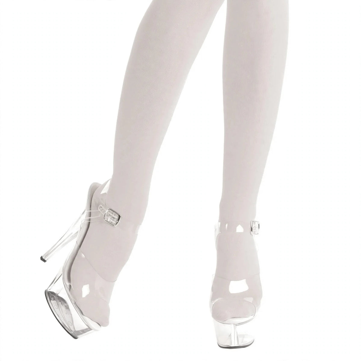 Close-up view of womens white opaque tights fabric and texture