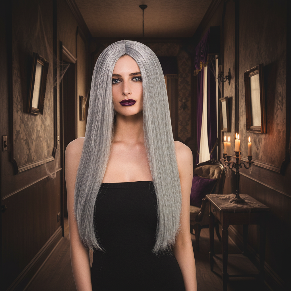Womens Classic Long Dark Grey Wig