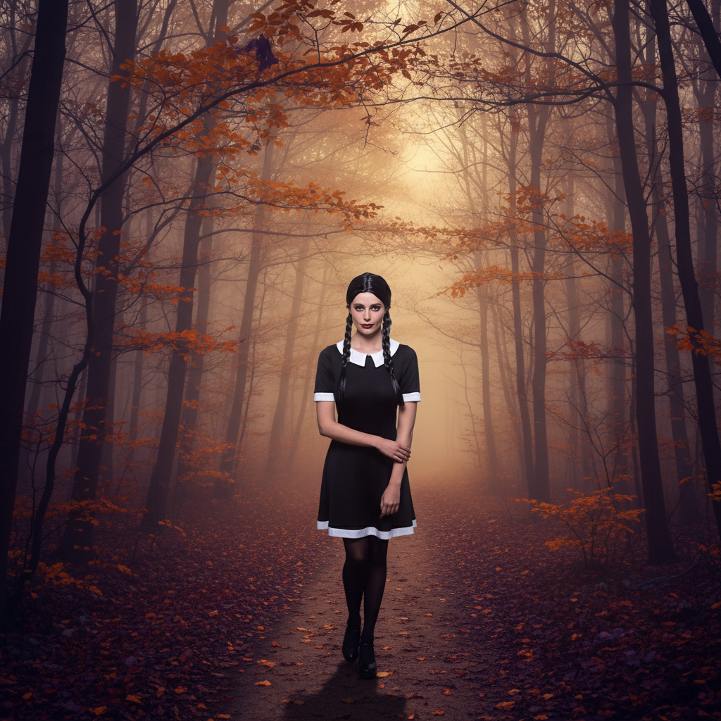Womens Wednesday Addams Plaited Black Wig