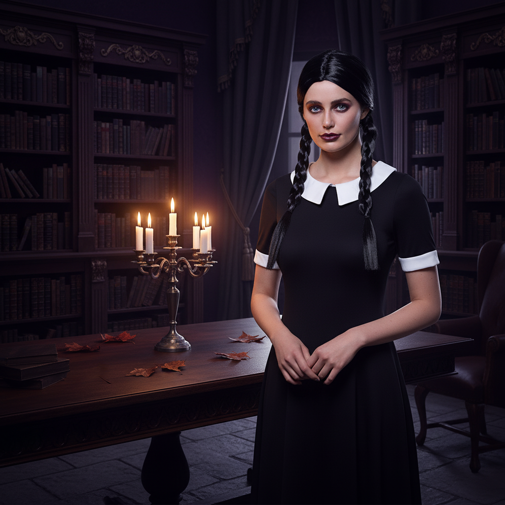 Womens Wednesday Addams Plaited Black Wig