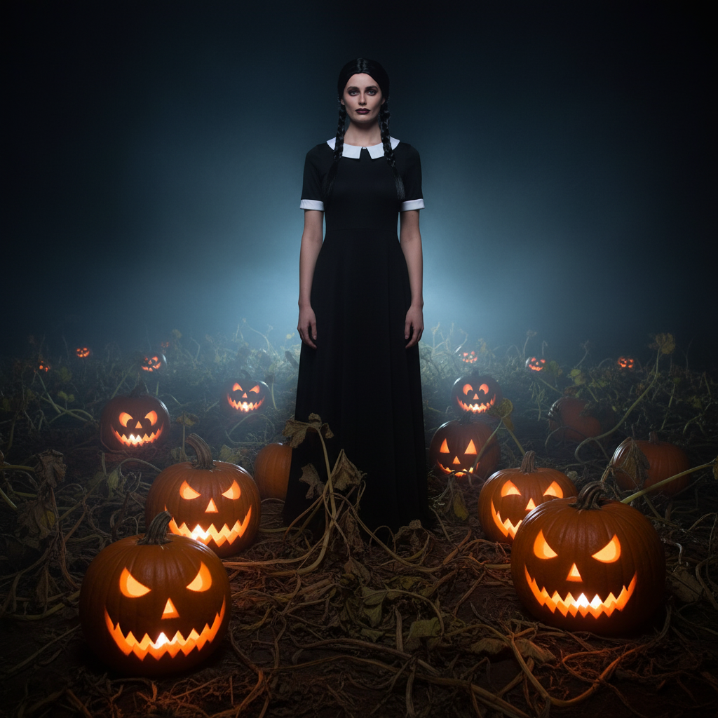 Womens Wednesday Addams Plaited Black Wig