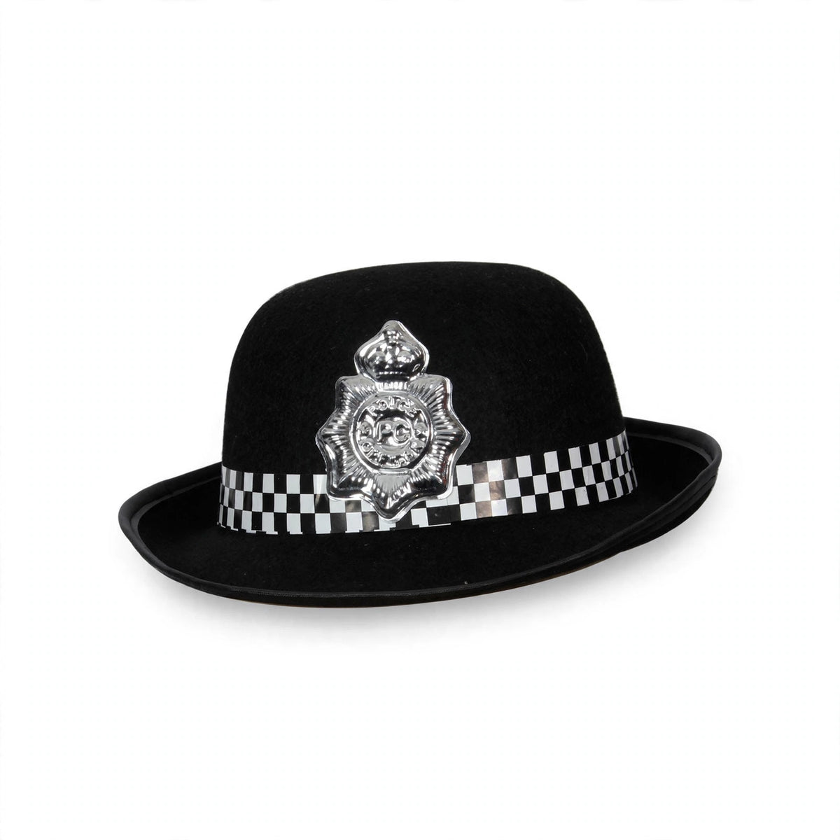 WPC Policewoman Fancy Dress Hat in black and white with structured police-style design