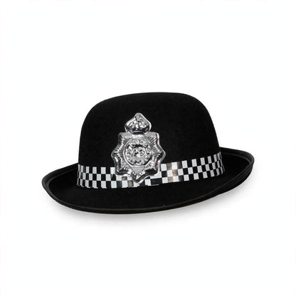 WPC Policewoman Fancy Dress Hat in black and white with structured police-style design