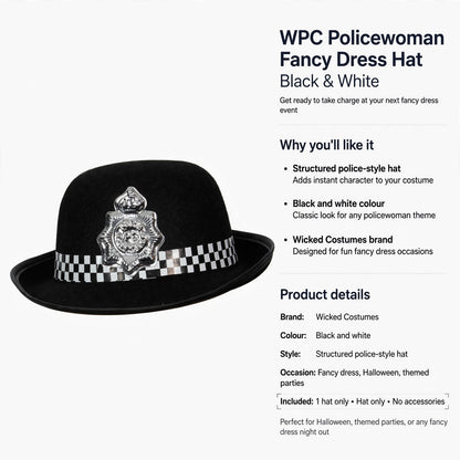 WPC Policewoman Fancy Dress Hat designed for fancy dress, Halloween, and themed parties