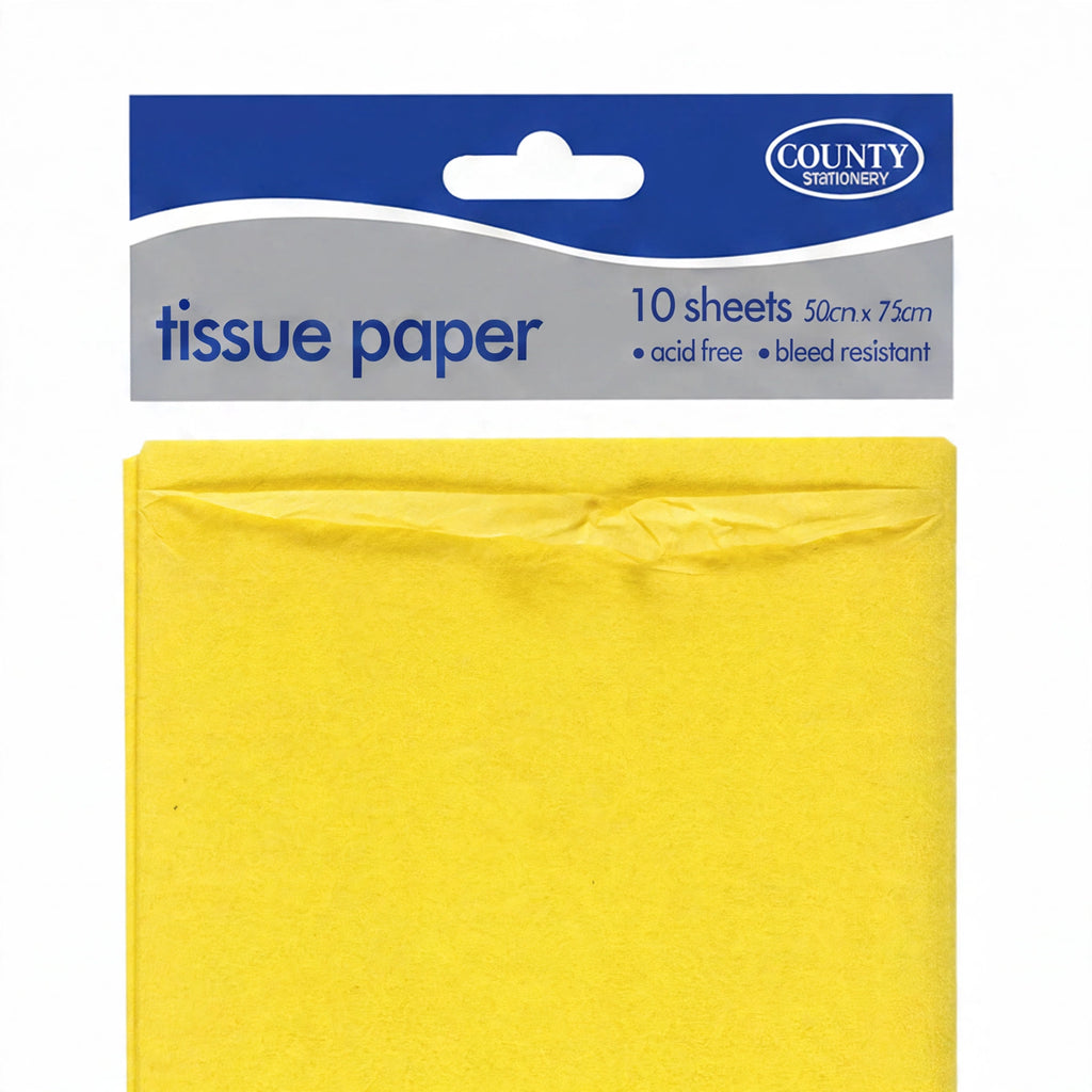 Close-up view of yellow tissue paper sheets showing texture and colour